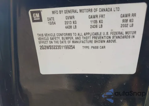 2005 Pontiac Grand Prix Gt из США, поврежденный, VIN 2G2WS522351199254